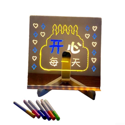 Leuchtendes Memo, LED-Nachrichtenbrett mit 7 Farben, Stift/Ständer, Acryltafel, trocken abwischbares Whiteboard, Schreibtisch-Notizblock, beleuchteter Wortblock, Notizblock für Kinder (1) von Yuanpgky