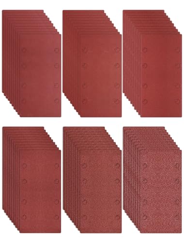 Schleifpapier 93 x 185 mm für Multischleifer Schwingschleifer, 60 Stück 93 x 185 mm Schleifblatt für Holz Metall und Farbe (8 Löcher, P40 P80 P120 P180 P240 P400) von Yubpaiy