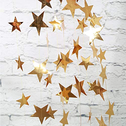 Yuccer 2 Pack Papier Girlande Dekorationen Glitter Sternen Girlande Sterne zum Aufhängen Party Girlande Deko für Geburtstag Hochzeit Weihnachten Silvester (Gold) von Yuccer