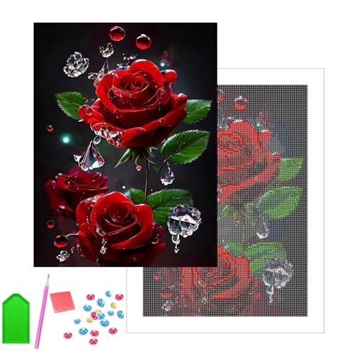 5D Diamond Painting Gefrorene Rose, Rosen Diamant Malerei 30cm x 40cm, Diamond Painting Gefrorene Rose, Rote Rose Erwachsene Diamant Malerei, Geeignet für Schlafzimmer, Wohnzimmer Wanddekoration von Yudobliss