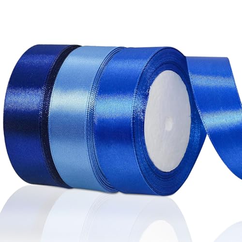 Satinband Blau, 25mm Breites Geschenkband Blau, 22 Meters Dekoration Geschenkband Schleifenband, Für Geschenkverpackungen, Schleifendekorationen, Sträuße, DIY Handwerk(3 Stück) von Yudobliss