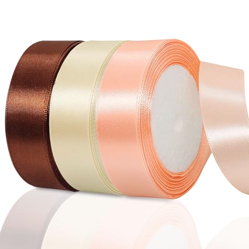 Satinband Braun Gold, 25mm Breites Geschenkband Braun Gold, 22 Meters Dekoration Geschenkband Schleifenband, Festes Farbband, Für Geschenkverpackungen, Schleifendekorationen, Sträuße(3 Stück) von Yudobliss