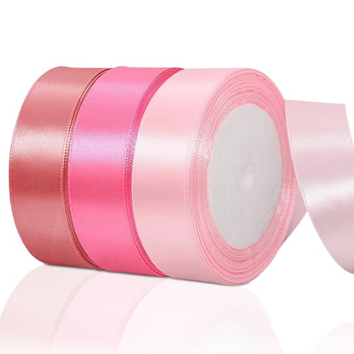 Satinband Rosa, 25mm Breites Geschenkband Rosa, 22 Meters Dekoration Geschenkband Schleifenband, Festes Farbband, Für Hochzeitsdekorationen, Geschenkverpackungen, Handgemachte Bastelarbeiten(3 Stück) von Yudobliss