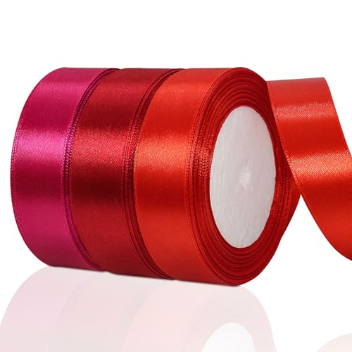 Satinband Rot, 25mm Breites Geschenkband Rot, 22 Meters Dekoration Geschenkband Schleifenband, Festes Farbband, Für Geschenkverpackungen, Weihnachten, Kunsthandwerk, Blumenverpackungen(3 Stück) von Yudobliss