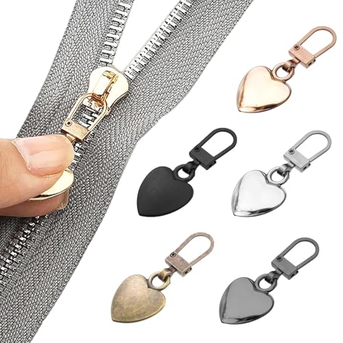 10 Stück Reißverschluss Zipper, Herzförmige Metall-Reißverschlusszieher, Abnehmbare Reißverschluss-Zipper, Ersatz Zipper für Reißverschlüsse, Reißverschlussanhänger, Universal-Reißverschluss-Reparatur von YueJieSelected