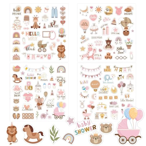 4 Blätter Niedliche Baby-Aufkleber,Baby Fotoalbum Sticker,Cartoon Sticker Babyalbum,Sticker Babyparty,Morandi Dekoratives Handbuch Scrapbook Baby Aufkleber für Kinder DIY Handgemachte Album Tagebuch von YueJieSelected