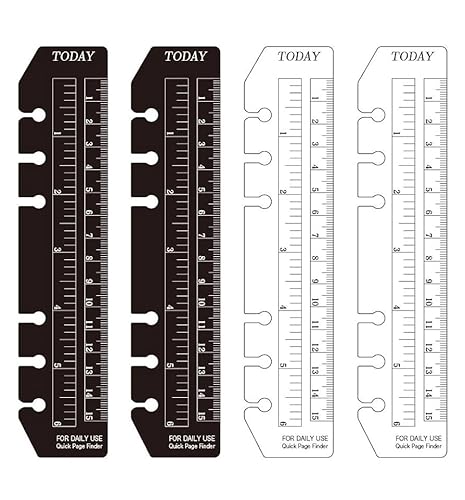 4 Stück Lesezeichen Lineal, A5 Seitenmarker Lineal, Ordner, Kunststoff Seite Marker, Page Finder für A5 Format 6-Loch Binder Notizbuch, DIY Loseblatt Notebook Standard 6 Löcher Lesezeichen Lineal von YueJieSelected