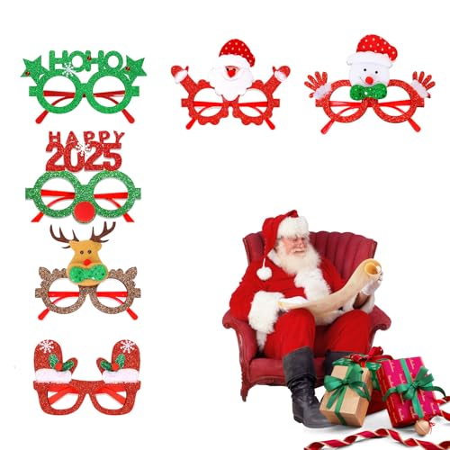 6-Stück Weihnachtsbrillen Erwachsene,Weihnachtsbrille Kinder,Weihnachts Brille Weihnachten Weihnachten Brillen,Weihnachtsparty Accessoires,Weihnachtsmütze Weihnachtsassesoires,Weihnachtsverkleidung von YueJieSelected