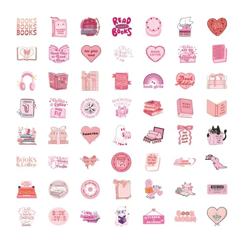 60 Stück Sticker Aesthetic,Rosa süß Kindle Sticker,Bookish Sticker,Wasserfeste Kawaii Sticker Deko,Aufkleber Accessories,für Bookish Booktok Lesen Zubehör Laptops Sammelalben Wasserflaschen Koffer von YueJieSelected