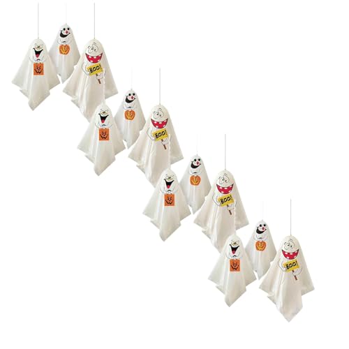 Halloween Outdoor Hängen Ghost,Lustige Mini Halloween Geister Stoffpuppen,Halloween Hängende Geister,Halloween Deko Outdoor,Halloween Geist Windsock,Hängende Gespenster Party Dekoration,12PCS von YueYue