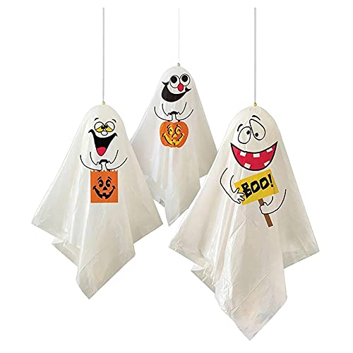 Halloween Outdoor Hängen Ghost,Lustige Mini Halloween Geister Stoffpuppen,Halloween Hängende Geister,Halloween Deko Outdoor,Halloween Geist Windsock,Hängende Gespenster Party Dekoration,3PCS von YueYue