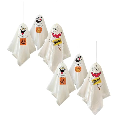 Halloween Outdoor Hängen Ghost,Lustige Mini Halloween Geister Stoffpuppen,Halloween Hängende Geister,Halloween Deko Outdoor,Halloween Geist Windsock,Hängende Gespenster Party Dekoration,6PCS von YueYue