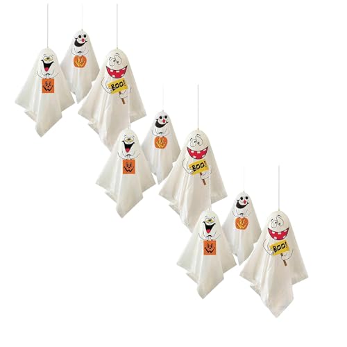 Halloween Outdoor Hängen Ghost,Lustige Mini Halloween Geister Stoffpuppen,Halloween Hängende Geister,Halloween Deko Outdoor,Halloween Geist Windsock,Hängende Gespenster Party Dekoration,9PCS von YueYue