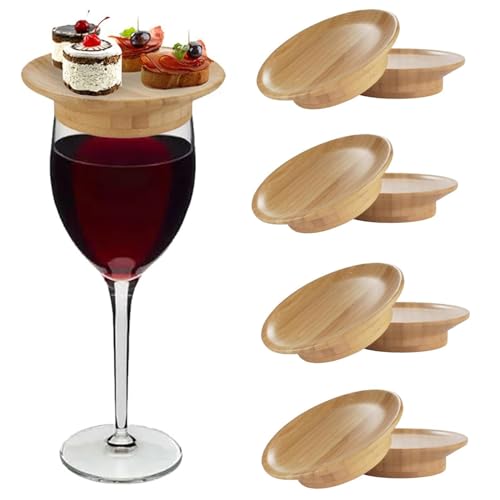 Wineglas Charcuterie Topper, Lustige Weinglas Charcuterie Aufsatz Set, Hölzerner Weinglas Aufsatz Untersetzer, 2024 Neuer Weinglas Aufsatz Vorspeisenteller, für Desserts, Getränke & Partyzubehör 4PCS von YueYue