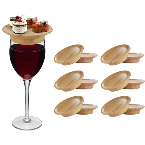 Wineglas Charcuterie Topper, Lustige Weinglas Charcuterie Aufsatz Set, Hölzerner Weinglas Aufsatz Untersetzer, 2024 Neuer Weinglas Aufsatz Vorspeisenteller, für Desserts, Getränke & Partyzubehör 6PCS von YueYue