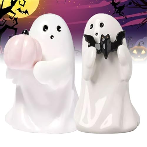 YueYue 2PCS Mittelfinger Geist Harz Statue, Süße Geister Und Kürbis Halloween Geister Figur, Fledermaus Gruselige Geisterskulptur für Halloween Tabletop Deko 2024 Neue (2PCS-D, One Size) von YueYue