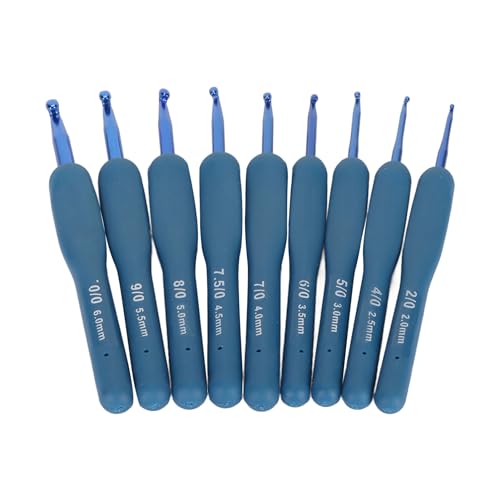 Häkelnadel-Set, 9-teilig, blaue Häkelnadeln, ergonomisch, weicher Griff, Häkelnadel, Aluminium, Häkelnadeln, Strickset, ergonomische Häkelnadel, Häkeln für Anfänger von Yuecoom