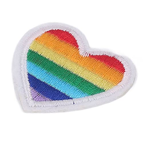 Yuecoom 6PCS Heart Applique Patches, Heart Iron on Patches, Rainbow Heart Patches for Sewing Embroidery Clothing Repair (White Border) von Yuecoom