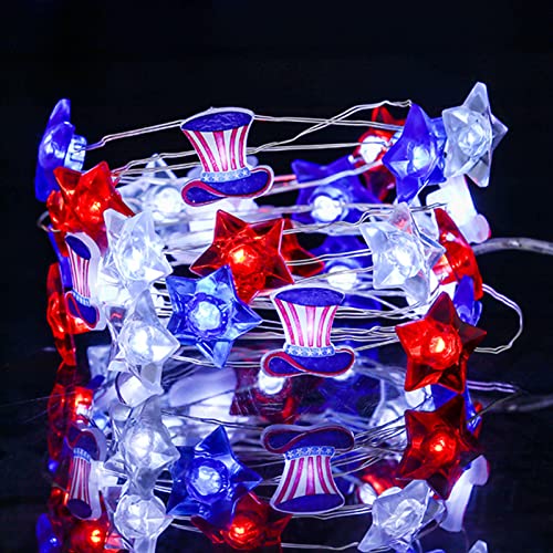 Yuecoom Independence Day Decor LED Lichterketten Batteriebetrieben mit Fernbedienung Wasserdicht IP44, Timing-Funktion LED American Stars Flag Beleuchtung Lichterketten Dekorationen(3M) von Yuecoom