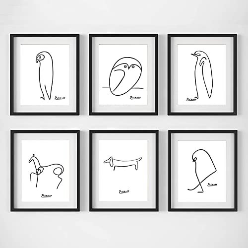 Nordic Minimalist Picasso Tiere Drucke Strichzeichnung Leinwand Kunst Malerei Skandinavische Poster Wandkunst Bild Wohnkultur 40x50cm (16x20in) x6 Rahmenlos von Yuefa Art