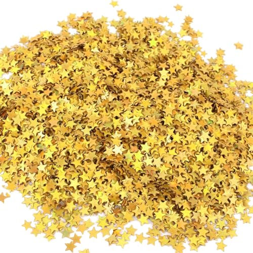 12000 Stück Gold Stern Konfetti 6mm Tisch Gold Glitzer Konfetti PVC Sparkle Konfetti Glitzer Konfetti Pailletten Stern Konfetti Dekoration für Geburtstag Party Hochzeit Weihnachten (60g) von Yuehuabao