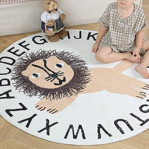 Runde Fläche Teppich Kinder Spielen Matte Boden Kinderzimmer Teppich 40Inch Kreis Cartoon Tier pädagogische Lernen Crawling Matte Wurf Teppich für Baby Spielzimmer Wohnzimmer Schlafzimmer von Yuehuamech