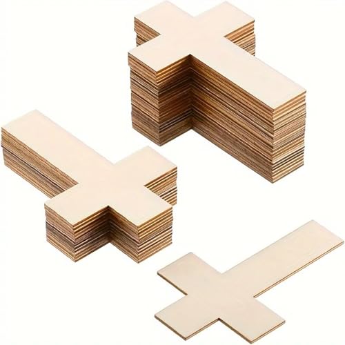 Yuelulala 60 Stück unlackierte Holzkreuze aus Chiffon, blanko, Holzrahmen, antikes Design, Großpackung Kreuz-Ornamente, DIY-Wanddekoration, leere Holzkreuze für DIY-Geschenkanhänger (A47–60) von Yuelulala