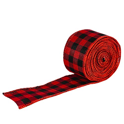 Veranstaltungsstühle 20er Pack Weihnachten Wired Edge Ribbons Christmas Buffalo Plaid Ribbon Solid Color Sackleinenband Gingham Craft Ribbon Für Weihnachten DIY Wrapping Party Bow (Red, One Size) von Yuemei