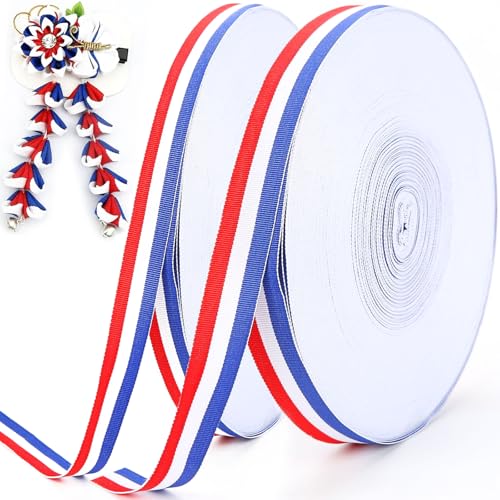 Yueser Satinband Blau Weiß Rot, 1cm 2.5cm*50m Seidenband Geschenkband Ribbon Dekoband Schleifenband Satinband Weiss Red Band Geschenkband Blau für Hochzeit Dekoration Geschenk Verpacken Basteln France von Yueser