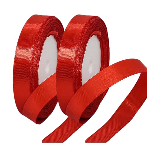 Yuexitech Rotes Satinband, doppelseitiges Polyester, 20 mm x 22 m, Geschenkverpackungsband zum Basteln, Geschenkverpacken, Luftballons, DIY-Nähprojekte, Haarschleifen und Kuchendekoration, 2 Rollen von Yuexitech