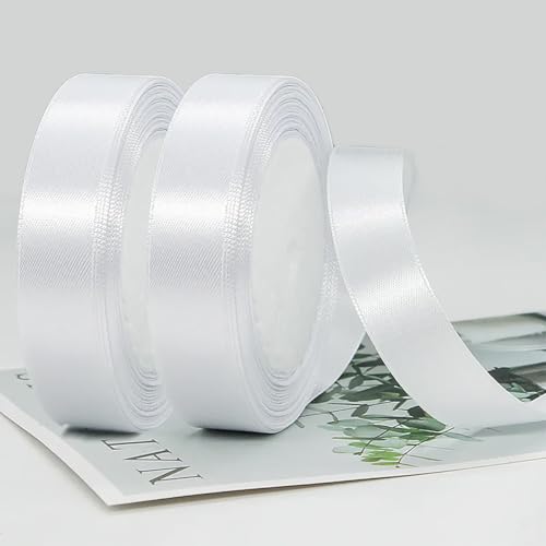 Yuexitech Weißes Band, doppelseitig, Polyester, 20 mm x 22 m, Geschenkverpackungsband zum Basteln, Geschenkverpacken, Luftballons, DIY-Nähprojekte, Haarschleifen und Kuchendekoration, 2 Rollen von Yuexitech