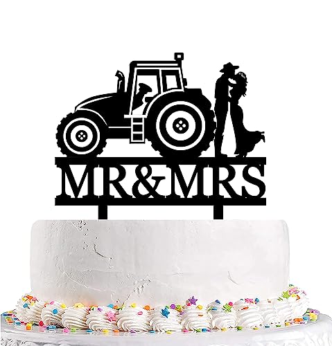 Bauernhof Hochzeitstorte Topper Traktor Hochzeit Braut und Bräutigam Topper Landhochzeit Mr and Mrs Cake Topper Farmer Southern Style Hochzeit Kuchen Topper Cowboy Hochzeit Farmer Cake Topper von Yuezoloz