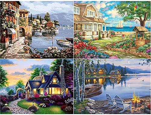 Diamond Painting, 4 Pack DIY 5d Diamant Painting Bilder für Erwachsene & Kinder [mit Diamond Painting Zubehör] Diamant malerei Kits Malen nach Zahlen Wohnzimmer Bilder Dekoration für Home Wall von YuhooTech