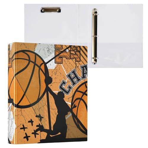 3-Ring-Notizbuch, 3,8 cm, Grunge-Stil, Basketballspieler, Orange, mit Klemmbrett, 1 Packung, Schulhefter, 200 Blatt von Yuiboo