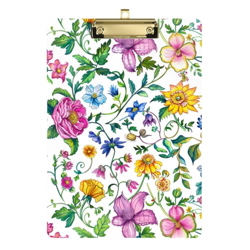 Büro-Klemmbretter, helles Sommer-Blumenmuster, bunte Gänseblümchen, Blätter, A4-Papierblatt, Liefer-Klemmbrett für Studenten, Lehrer, 30,5 x 22,9 cm, mit Metallclip von Yuiboo