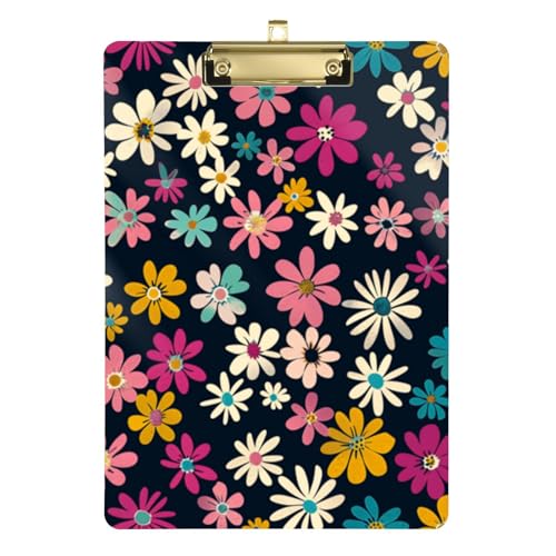 Dickes Klemmbrett, bunte Blumen, Gänseblümchen, schwarz, A4-Papierblatt, Klemmbrett, Papierblock für Softball-Trainer, 30,5 x 22,9 cm, mit Metallclip von Yuiboo