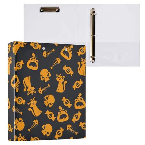 Drei-Ring-Binder 3,5 cm Happy Halloween Gold Doodle Schwarz mit Klemmbrett 1 Packung Schulordner 200 Blatt von Yuiboo