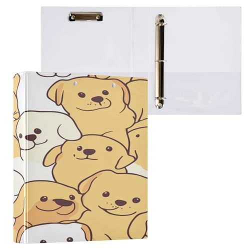 Drei-Ringbuch, 3,5 cm, süße goldene Hunde, weiß, mit Taschen, 1 Packung, Schulbedarf, Hardcover von Yuiboo