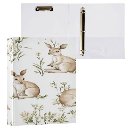 Drei-Ringbuch 1 und 1/2 Zoll Sweet Kangaroo White Retro Floral with Pockets 1 Pack Binder for College Students Hardcover von Yuiboo