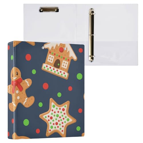 Drei-Ringbuch mit 3 Ringen, 3,5 cm, Lebkuchen, Kekse und Hirsch, Stern, Blau, mit Tascheneinband, 1 Packung für Briefgröße (27,9 x 21,6 cm), Hardcover von Yuiboo