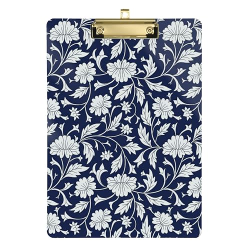 Klemmbrett Clip Merry Christmas Holiday Floral Navy Blue Plastic Thick Clipboard for Women Basketball Coaches 12 x 9 with Metal Clip von Yuiboo