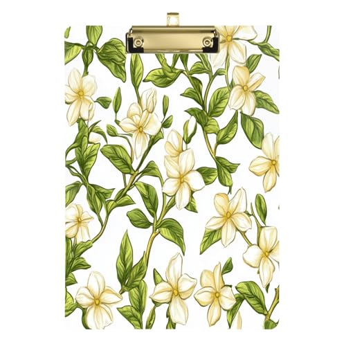 Klemmbrett Niedliche Tunesien Jasmin Schönheit Sommer Blumen Grün Wasserdicht Klemmbrett Papierblock für Lehrer Krankenpflege 30,5 x 22,9 cm mit Metallclip von Yuiboo