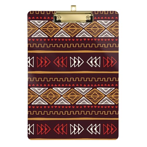 Klemmbrett Organizer Tribal Bohemian Brown Wasserdichtes Designer-Klemmbrett für Trainer, Medizinisches Klassenzimmer, 30,5 x 22,9 cm, mit Metallclip von Yuiboo