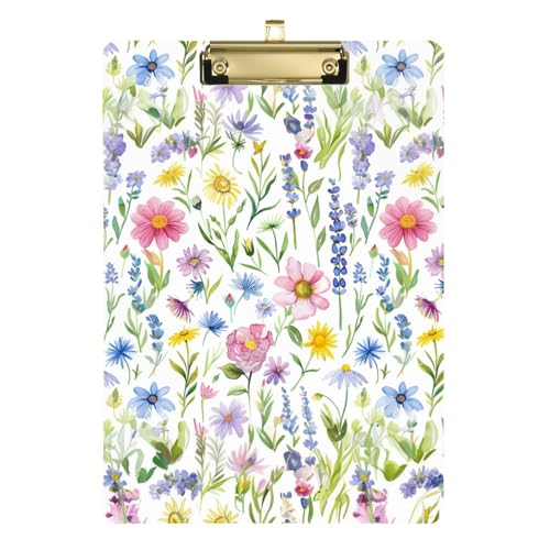 Klemmbrett für Ordner, bunte Blumen, helle Gänseblümchen, Lila, Lavendel, Standard-A4, Briefgröße, Meeting-Klemmbrett für Büro, Klassenzimmer, 30,5 x 22,9 cm, mit Metallclip von Yuiboo