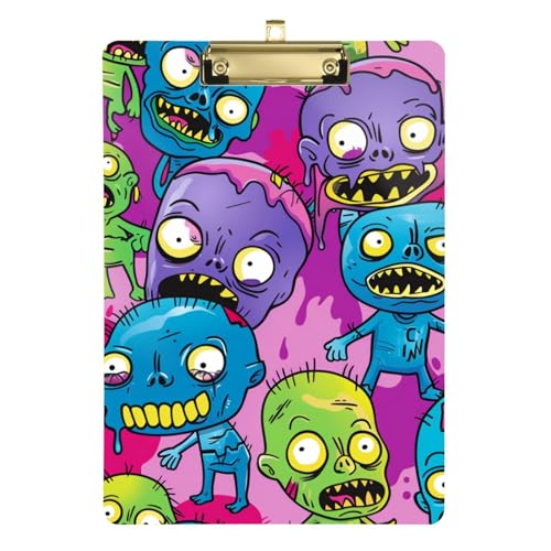 Klemmbrett für Ordner, buntes Cartoon-Zombie-Graffiti, pfirsichfarben, Acryl, langes Klemmbrett für Lehrer, Studenten, Arzt, Krankenschwestern, 30,5 x 22,9 cm, mit Metallclip von Yuiboo