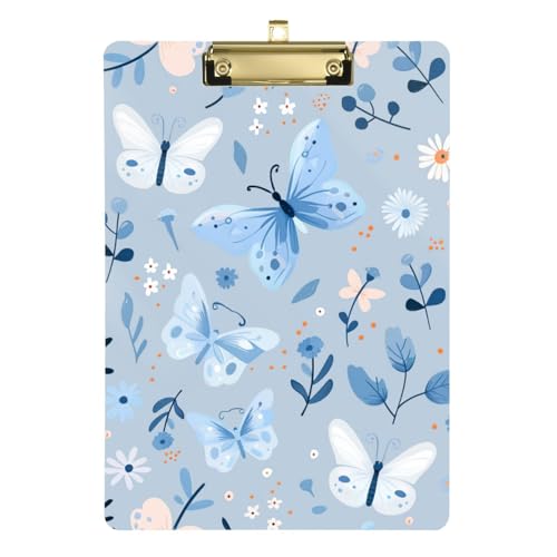 Klemmbrett für die Arbeit, niedliche Schmetterlinge und Blumen, Pastellblau, Standard-A4, Briefgröße, Klemmbretter für Schule, Büro, Zubehör, 30,5 x 22,9 cm, mit Metallclip von Yuiboo