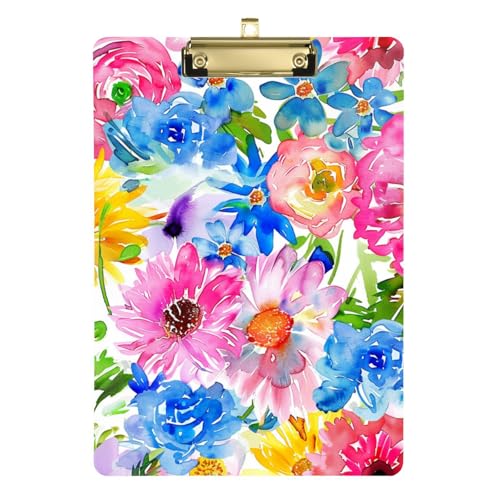 Klemmbretter, lebendige Aquarell-Blumen, bunte Gänseblümchen, Standard-A4, Briefgröße, große Klemmbretter für Trainer, medizinisches Klassenzimmer, 30,5 x 22,9 cm, mit Metallclip von Yuiboo