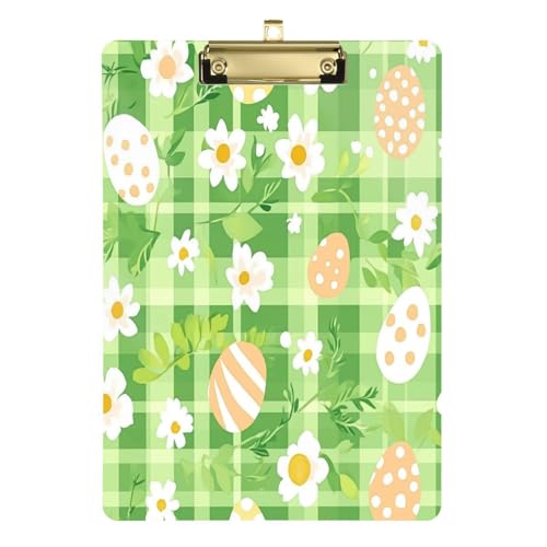 Kunst-Klemmbrett Ostern Tag Floral Plaid Grün A4 Papier Blatt Dekoratives Klemmbrett für das erste Jahr Lehrer Must Haves 30,5 x 22,9 cm mit Metallclip von Yuiboo