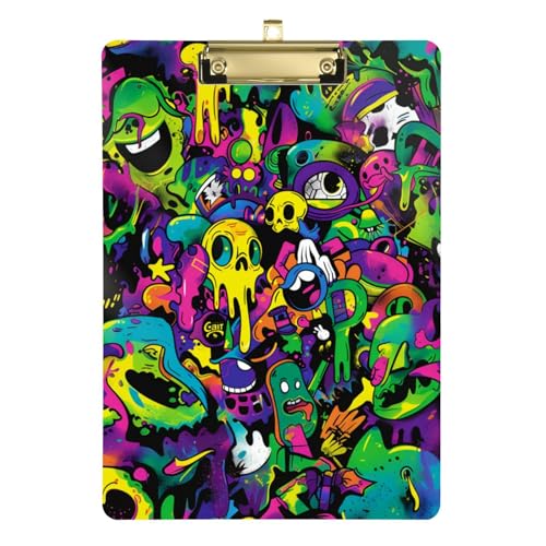 Kunststoff-Klemmbrett Graffiti-Cartoon Urban Elements Bright Colorful Standard A4 Letter Size Work Binder Clip Board for Softball Coaches 12 x 9 with Metal Clip von Yuiboo