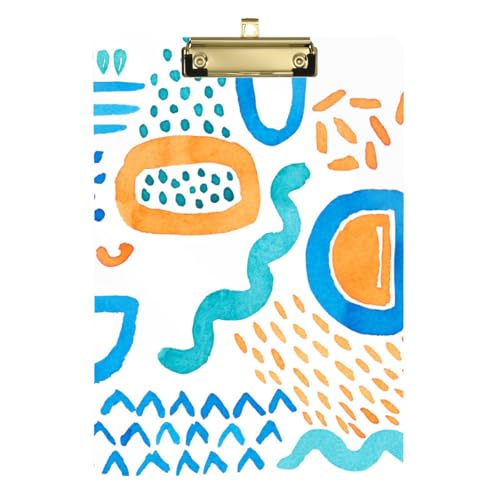 Kunststoff-Klemmbrett abstraktes Aquarell-Orange-Blau, Kunststoff-Klemmbrett für Schule, Büro, Zubehör, 30,5 x 22,9 cm, mit Metallclip von Yuiboo